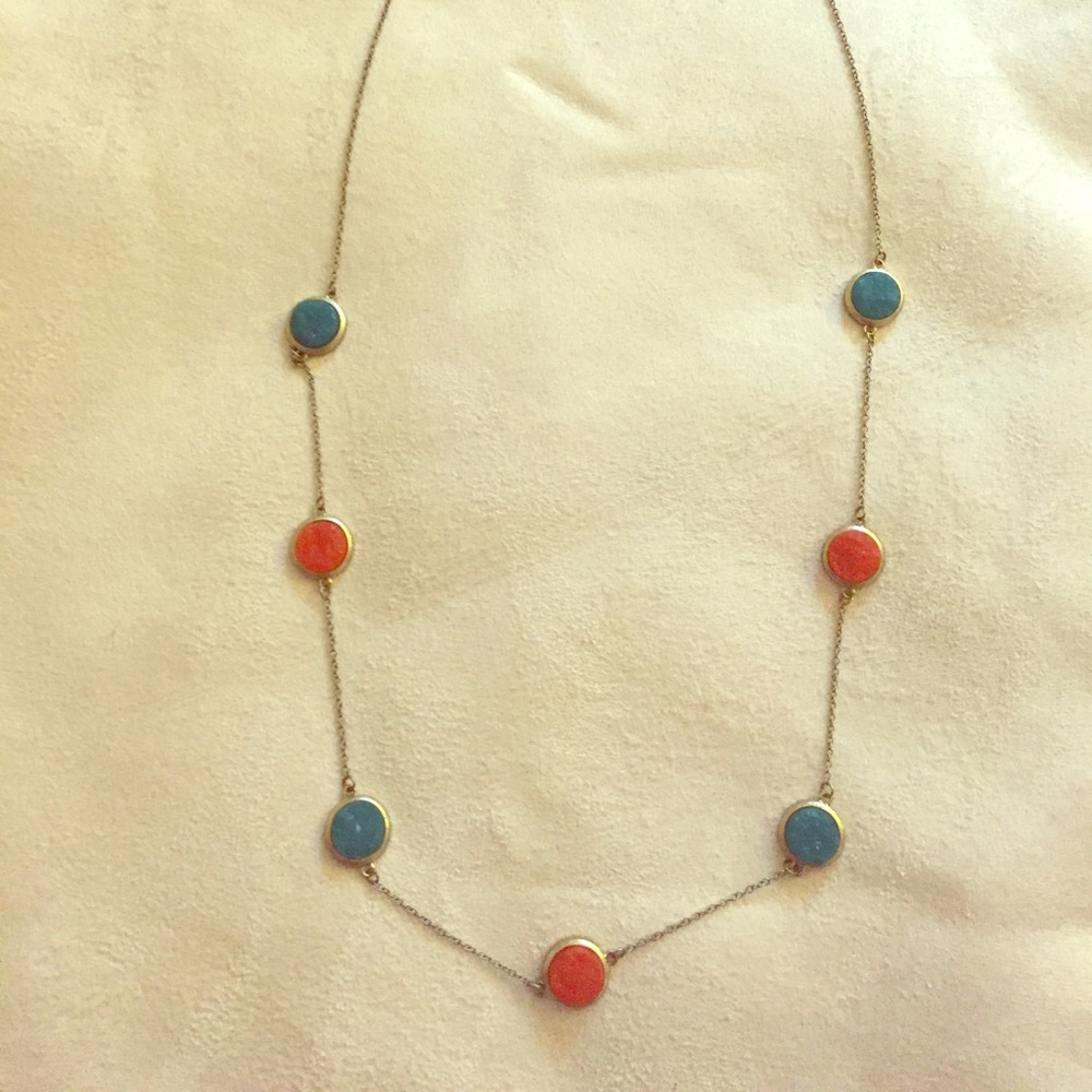 Blue and orange stone long necklace